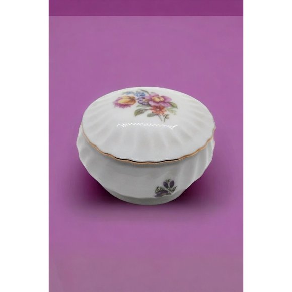 GDR Germany Porcelain Floral Trinket Box Vintage Lidded Blue Crown Vanity - Picture 1 of 6